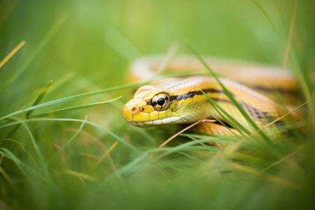 freshly shed, glossy garter snake in grassの素材
