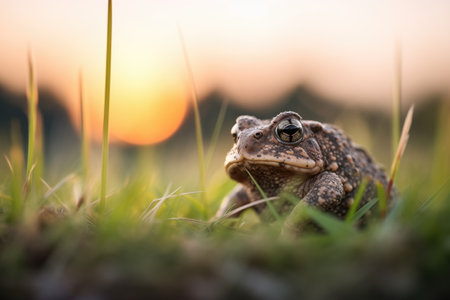 toad silhouetted at sunsetの素材