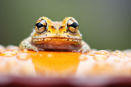 close-up of a toad on a lily padの素材