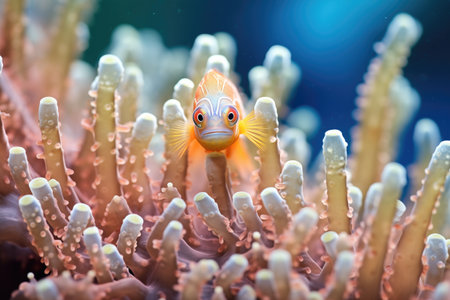 damsel fish amongst colorful coral polypsの素材
