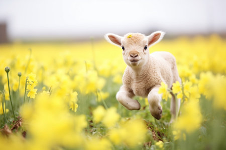 lamb frolicking among daffodilsの素材