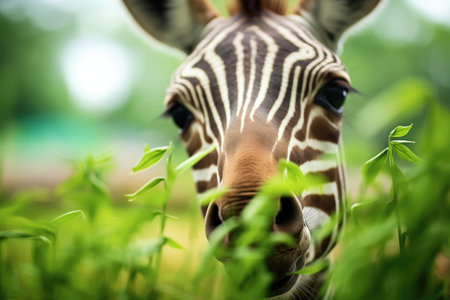 close-up zebra muzzle in greeneryの素材