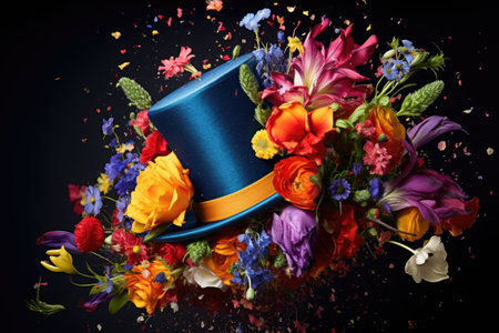 a colorful flower blast coming out of a magicians hatの素材