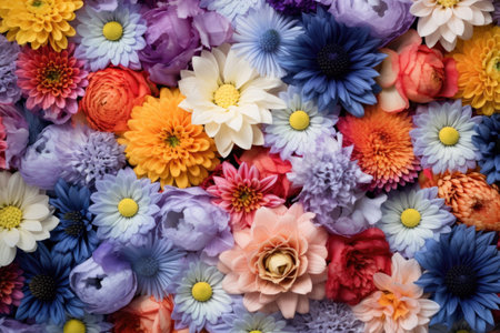 a rainbow gradient of floral blooms shot from a top-down perspectiveの素材
