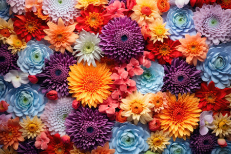 a rainbow gradient of floral blooms shot from a top-down perspectiveの素材