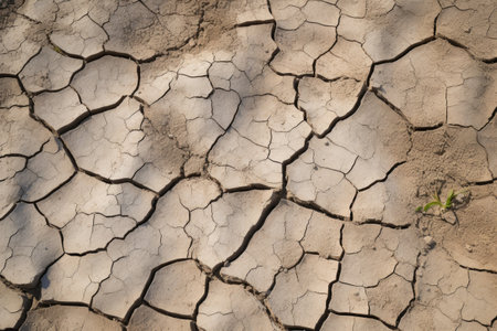 a cracked, dry soil surface, representing drought conditionsの素材