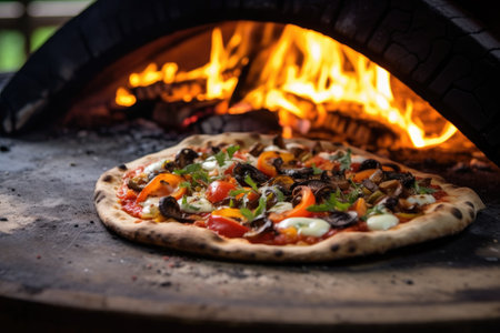 flatbread pizza in an authentic wood-fired ovenの素材