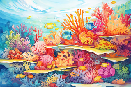 a colorful coral reef seen through clear waterの素材
