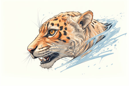 closeup of a cheetahs head as it chases its prey, eyes focusedの素材