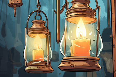 close-up of a gas lanterns flame inside glassの素材