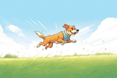 adept dog sprinting across a grass fieldの素材