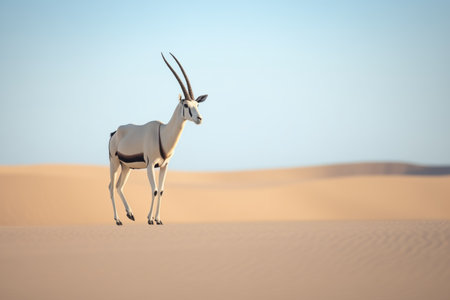 arabian oryx standing alone on a sand duneの素材