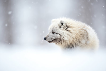 profile of arctic fox trekking in blizzardの素材