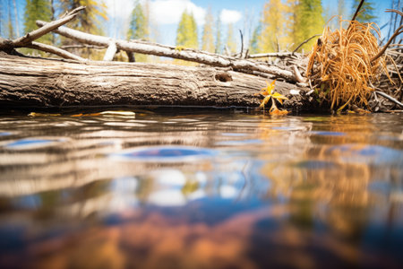 rippled water near the edge of beaver lodgeの素材