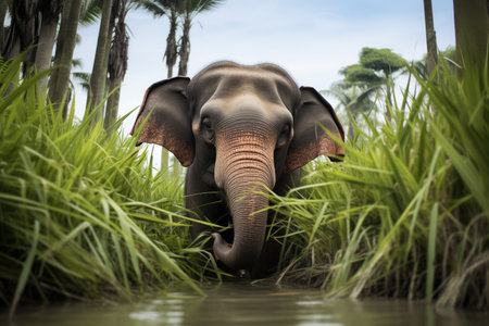 bornean elephant surrounded by palmsの素材