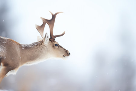 caribou profile with breath visible in cold airの素材