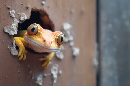 gecko laying eggs in a wall creviceの素材