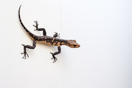 black gecko on a contrasting white chalk wallの素材