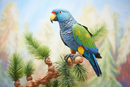 pionus parrot atop a pine treeの素材