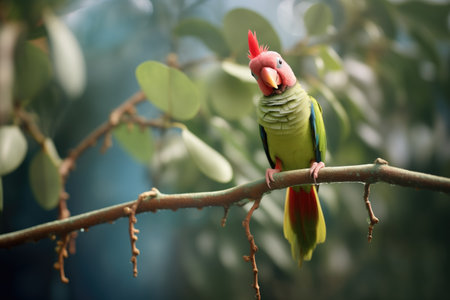 alexandrine parakeet in a rubber treeの素材