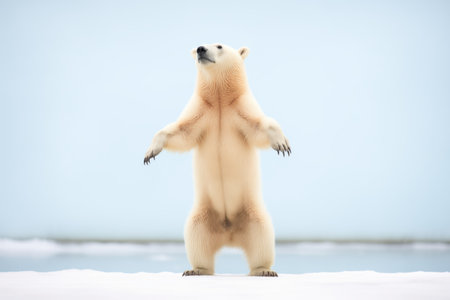 polar bear standing on hind legs, ice backgroundの素材