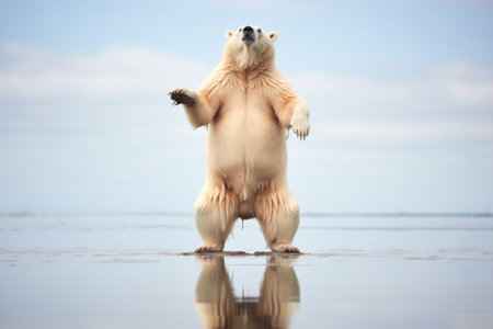 polar bear standing on hind legs on iceの素材
