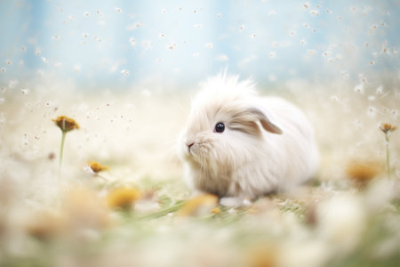 angora rabbit amidst wooly dandelion seedsの素材