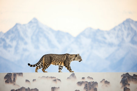 snow leopard silhouette against himalayan backdropの素材