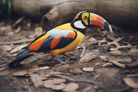 toucan on ground searching for insectsの素材