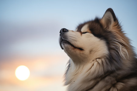 malamute profile with rising moonの素材