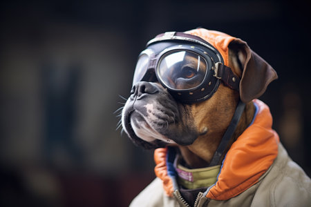 boxer in a pilot jacket with gogglesの素材