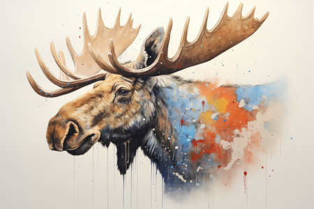 profile of moose in falling snowの素材