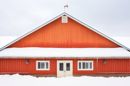 barn roof with a heavy layer of pristine snowの素材