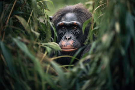 chimpanzee with vegetation for camouflagingの素材