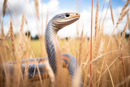 cobra standing tall in long grassの素材