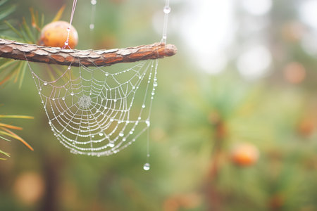 water droplets on a spider webの素材