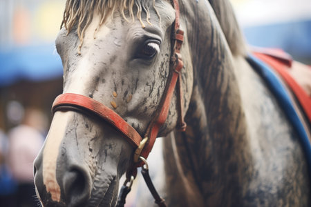 detail of dappled grey horse being spongedの素材
