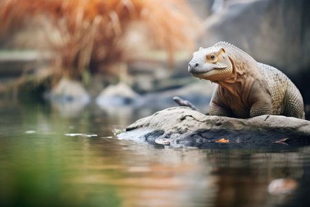 komodo dragon near a freshwater pondの素材
