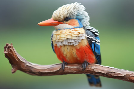 vibrant kookaburra plumage detailed on shady branchの素材