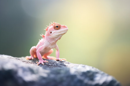 lizard on rock flaunting pink dewlap in sunlightの素材