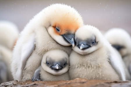 penguin chick huddling for warmthの素材