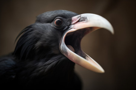 raven with open beak in mid-callの素材