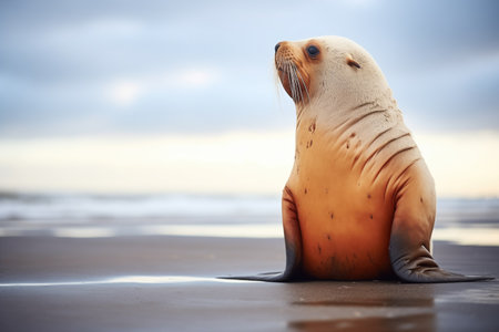 lone sea lion looking out to seaの素材