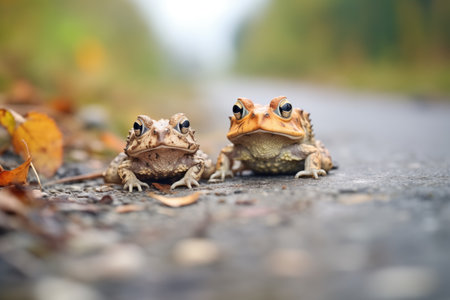 two toads on a muddy bankの素材