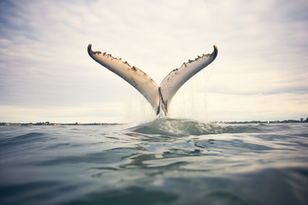 whale tail flip above wavesの素材