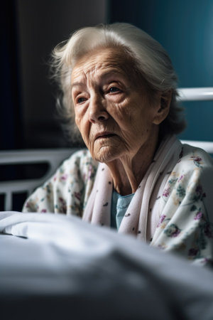 shot of an elderly woman feeling sad while resting in a hospital bedの素材