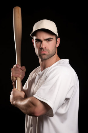 portrait of a baseball player showing you his batの素材