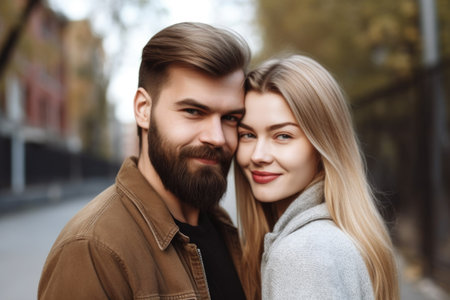 portrait of an affectionate young couple standing outdoorsの素材