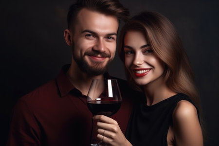 portrait of a loving young couple holding wine glasses in their handsの素材
