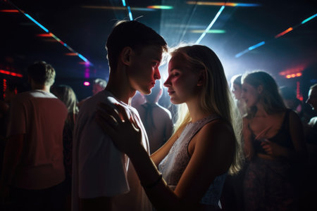a young couple on the dance floor at a nightclubの素材